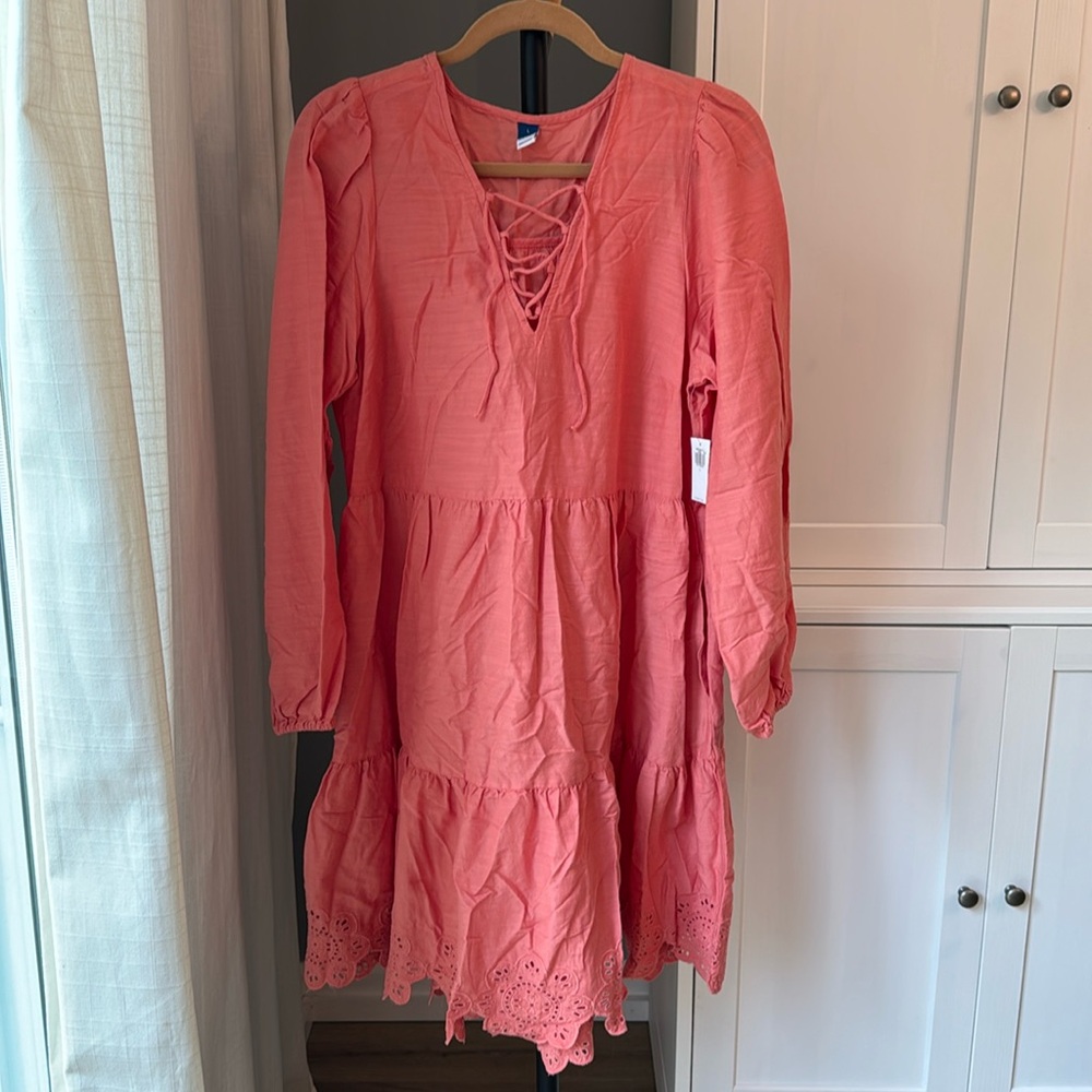 Old Navy Tiered Coral Swing Dress - Eyelet Trim